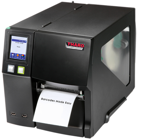 A compact and robust commercial 4 inch thermal label printer featuring a touch screen.